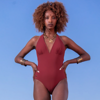 Orange Coral Halter Neck One Piece Swimsuit For Women "ADI" (Lycra Fabric)
