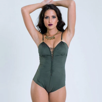 Suede Look Olive Green One Piece Swimsuit For Women "CUT"