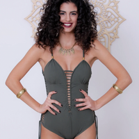 Olive Green One Piece Swimsuit For Women "DELI" (Lycra Fabric)