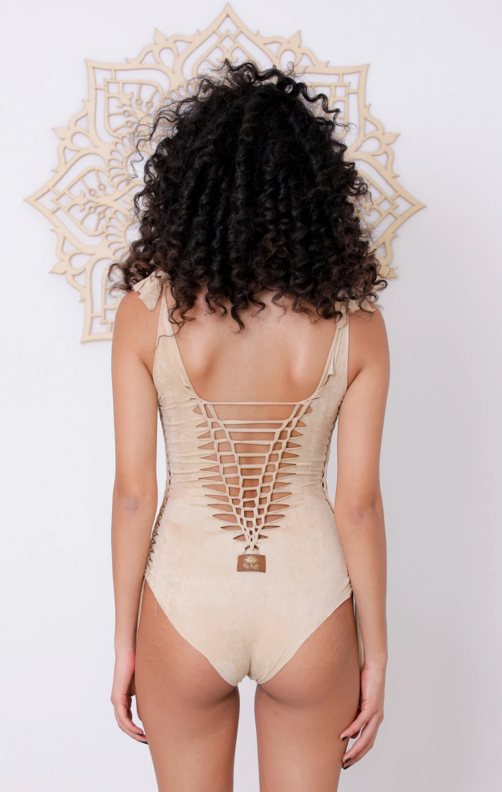 Suede Look Light Beige One Piece Swimsuit For Women "DELI"