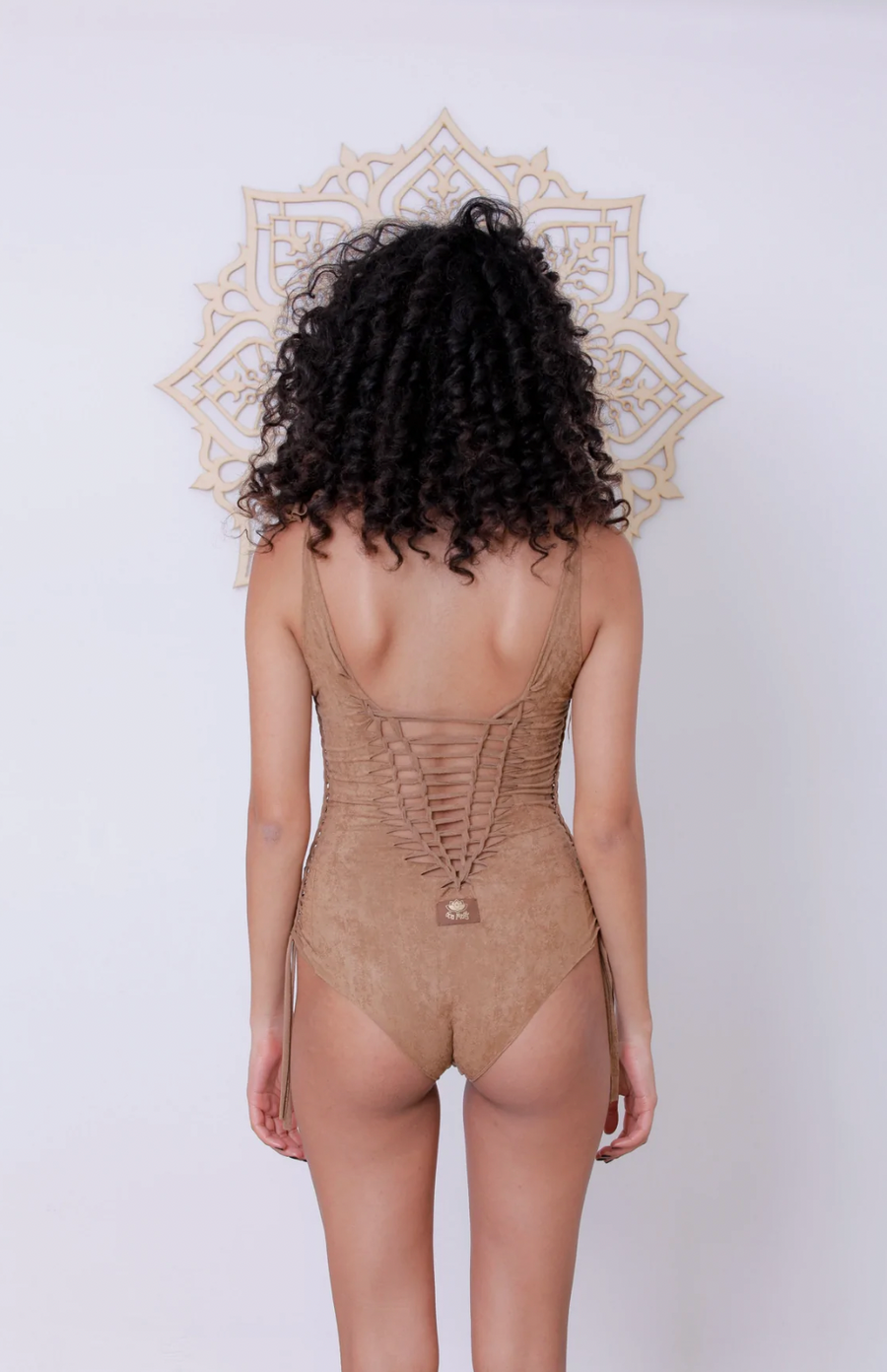 Suede Look Beige One Piece Swimsuit For Women "DELI"