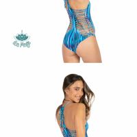 Printed Turquoise One Piece Swimsuit For Women "DORIN" (Lycra Fabric)