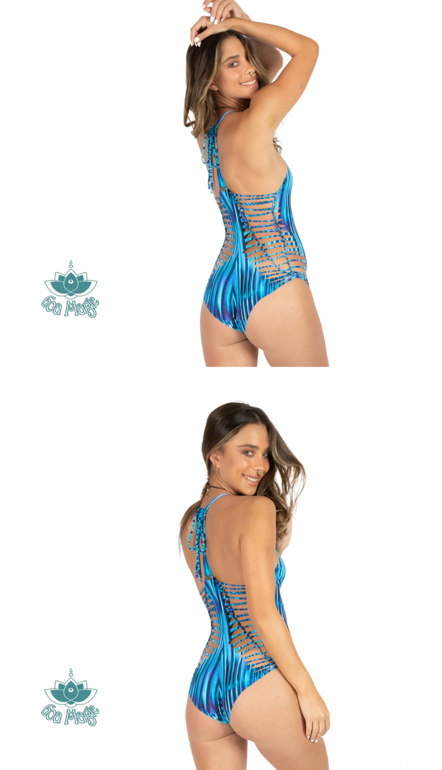 Printed Turquoise One Piece Swimsuit For Women "DORIN" (Lycra Fabric)