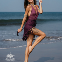 Suede Purple Wrap Swimwear Skirt Decorated with Fringe / Cover up
