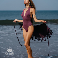 Suede Purple Wrap Swimwear Skirt Decorated with Fringe / Cover up