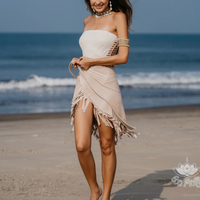 Suede Light Beige Wrap Swimwear Skirt Decorated with Fringe / Cover up
