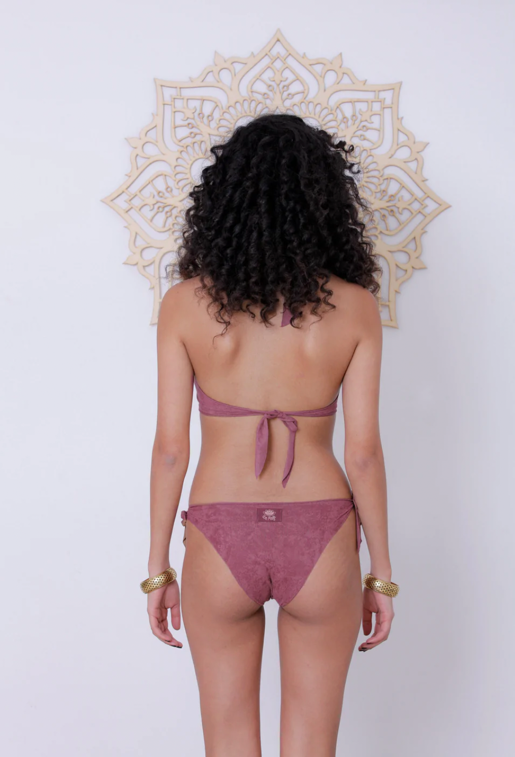 Suede Look Pink Bikini Set For Women "BEADS"
