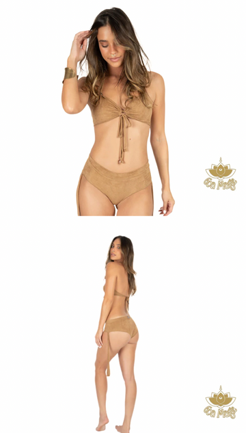 Suede Beige Cheeky Booty Bikini Set For Women "ANGIE"