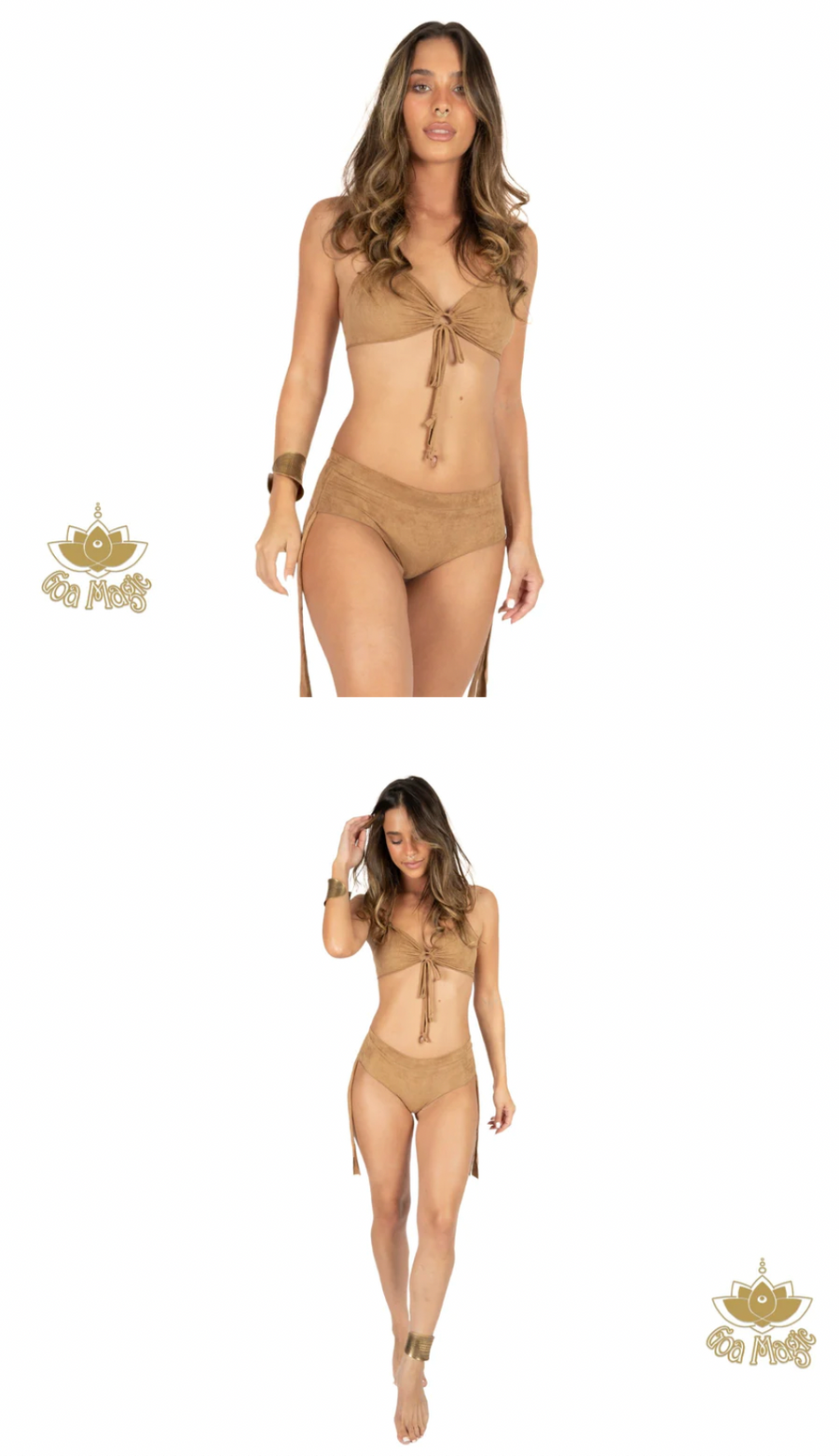 Suede Beige Cheeky Booty Bikini Set For Women "ANGIE"