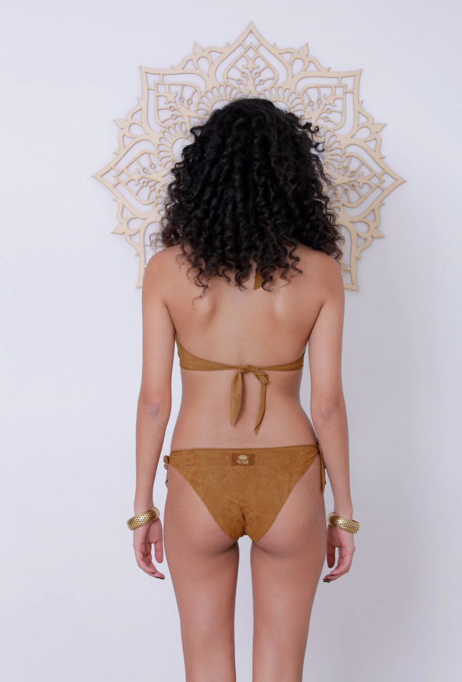 Suede Look Dark Camel Bikini Set For Women "BEADS"