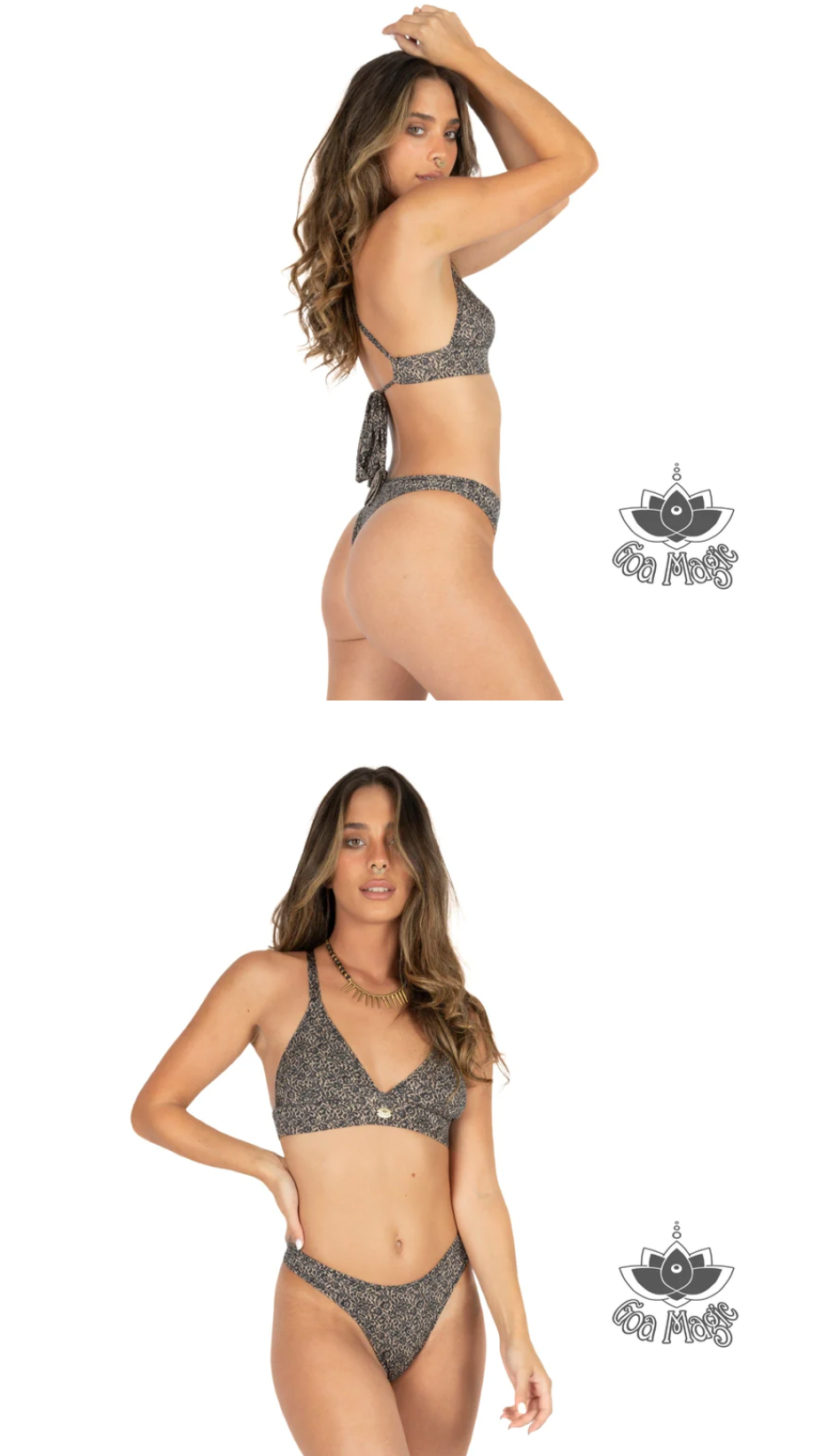 3 Pieces Bikini set For Women "GAL" in Printed Black On Nude