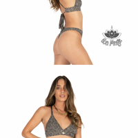 3 Pieces Bikini set For Women "GAL" in Printed Black On Nude