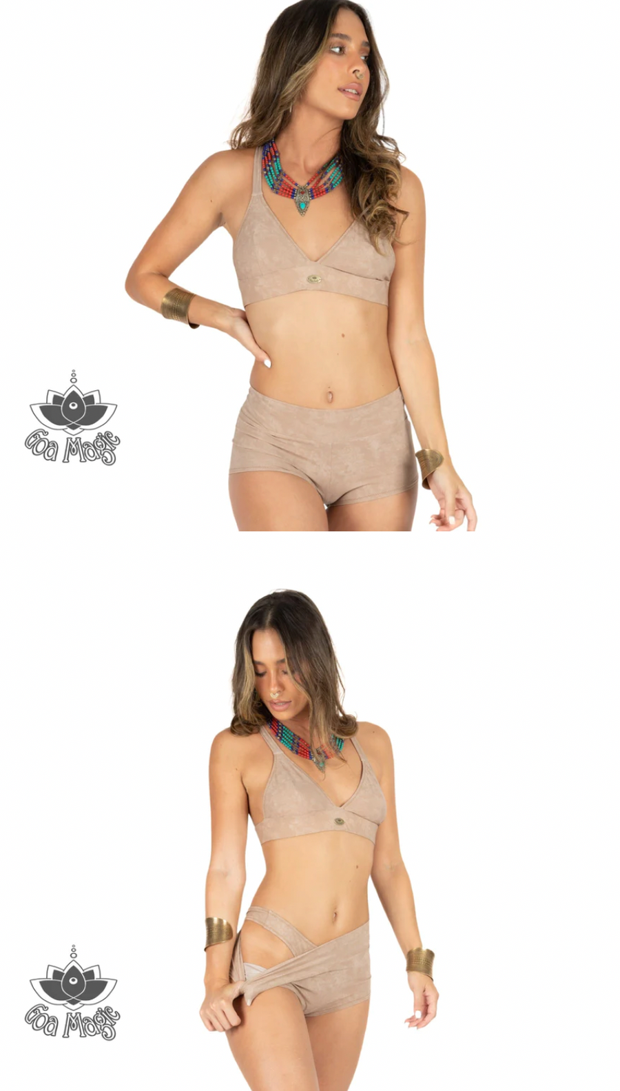 Suede Look 3 Pieces Bikini set For Women "GAL" in light beige