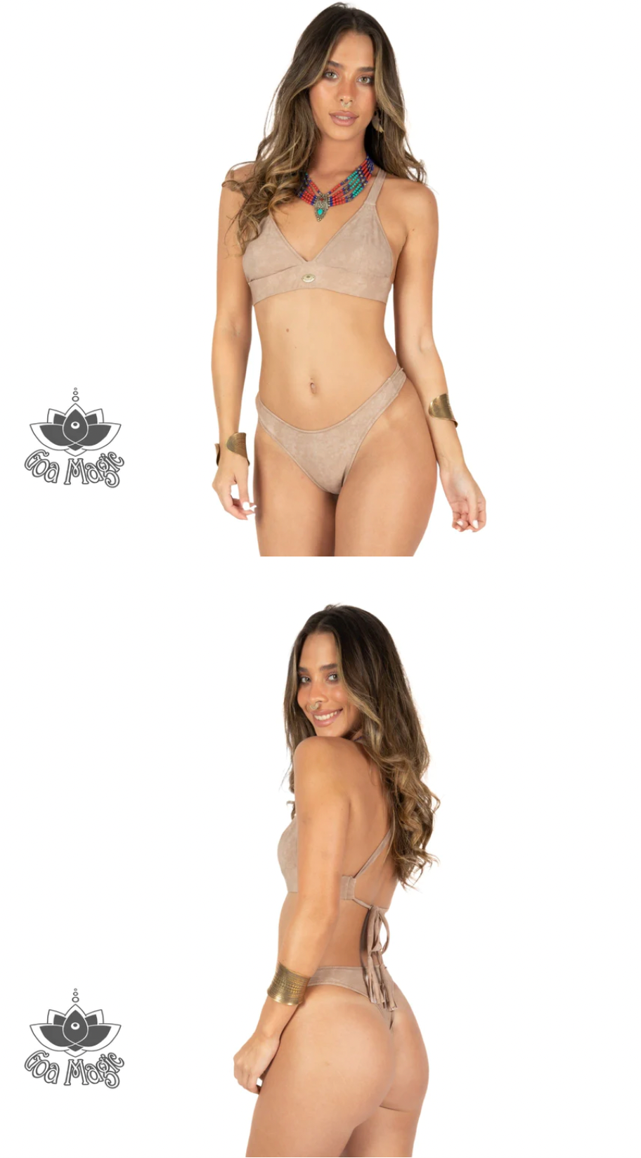 Suede Look 3 Pieces Bikini set For Women "GAL" in light beige