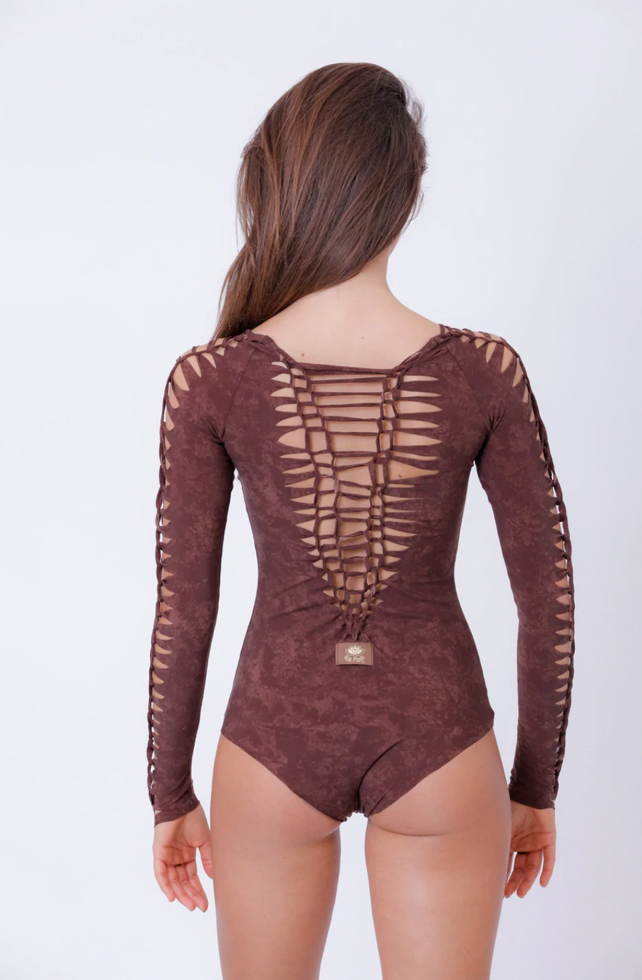 Long Sleeve Shabby Brown Leotard For Women, Dance Bodysuit