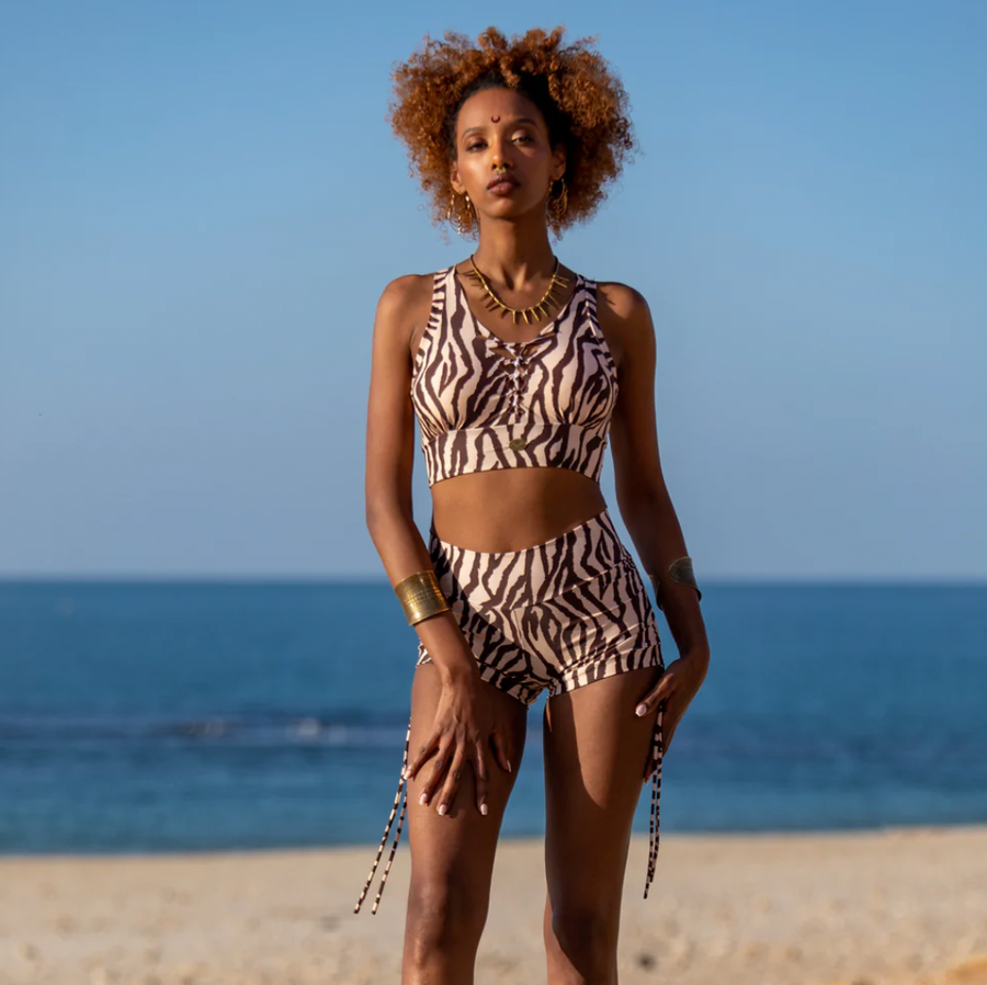 Booty Shorts in Brown on Nude Print, Sexy Yoga cloths