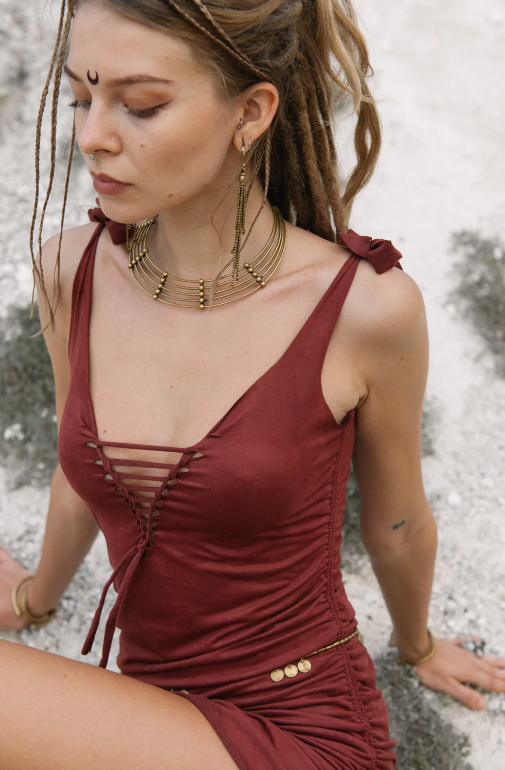 Suede Terracotta Brown Mini Dress, Boho Dress