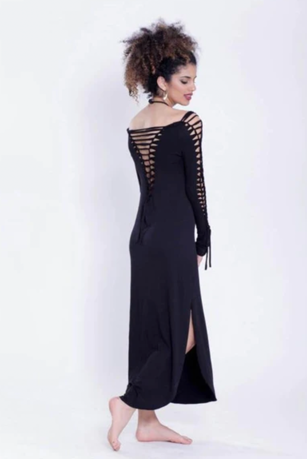 Long Sleeve Black Maxi Dress, Pixie Dress