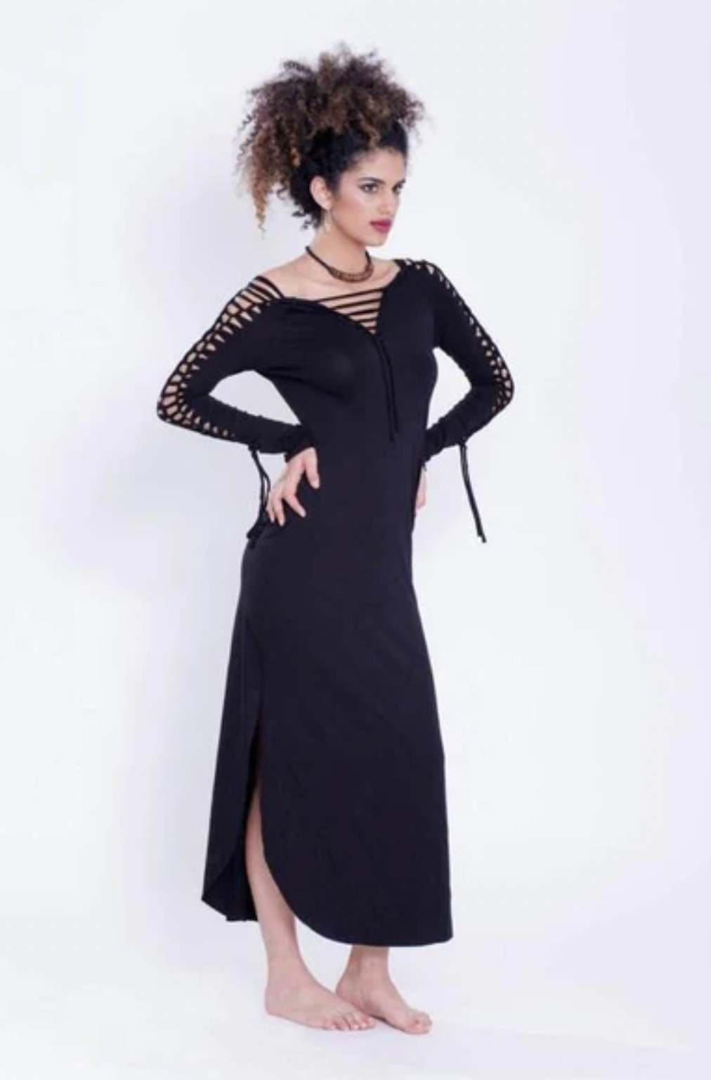 Long Sleeve Black Maxi Dress, Pixie Dress