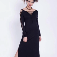 Long Sleeve Black Maxi Dress, Pixie Dress