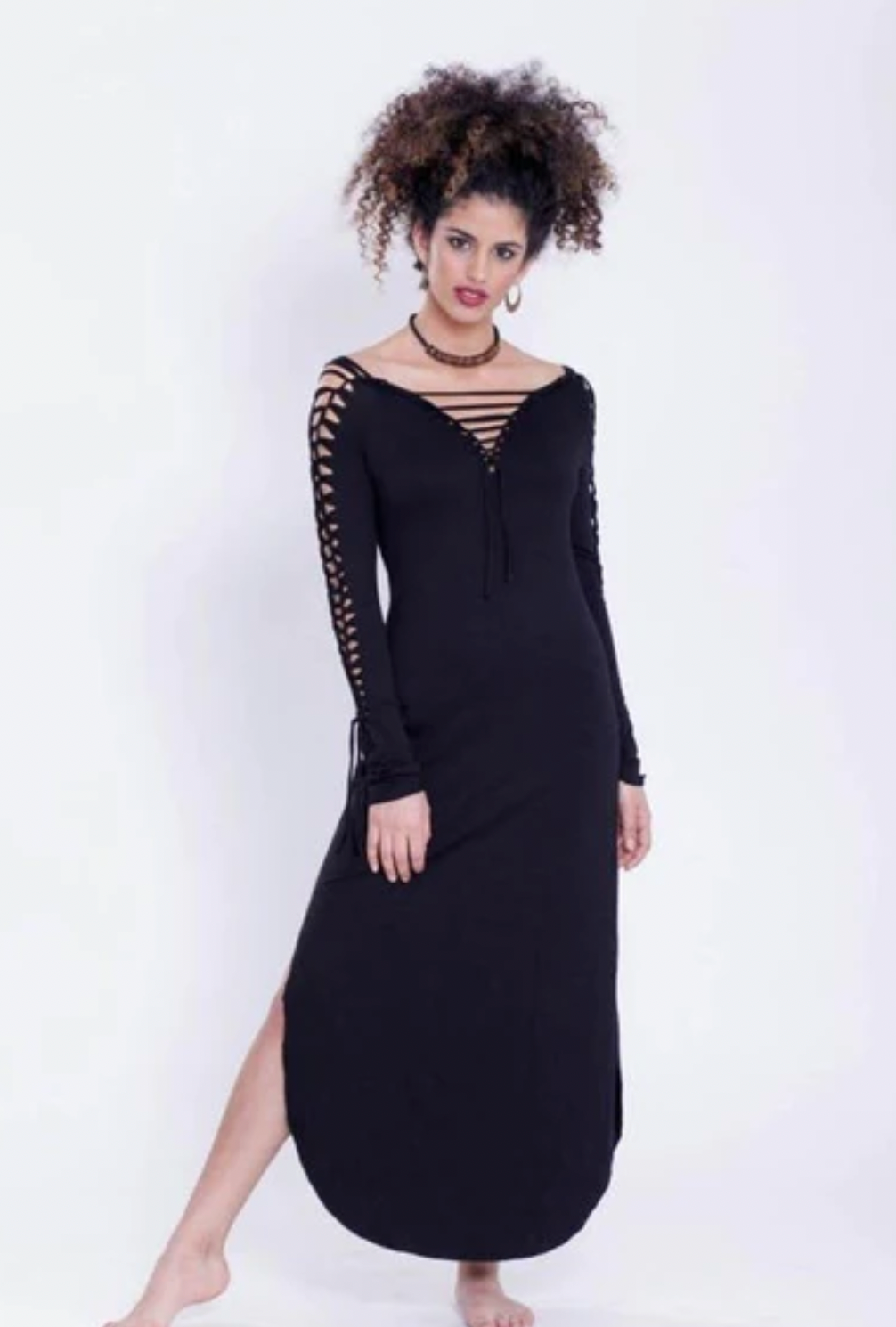 Long Sleeve Black Maxi Dress, Pixie Dress