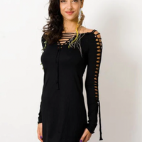 Long Sleeve Black Mini Dress, Pixie Dress