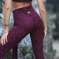 Flare Yoga Pants For Women In Bordeaux Print (Lycra Fabric)