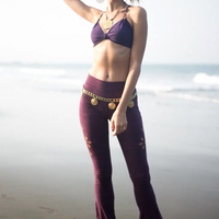 Flare Fringe Pants For Women In Suede Purple with Floral Cutouts