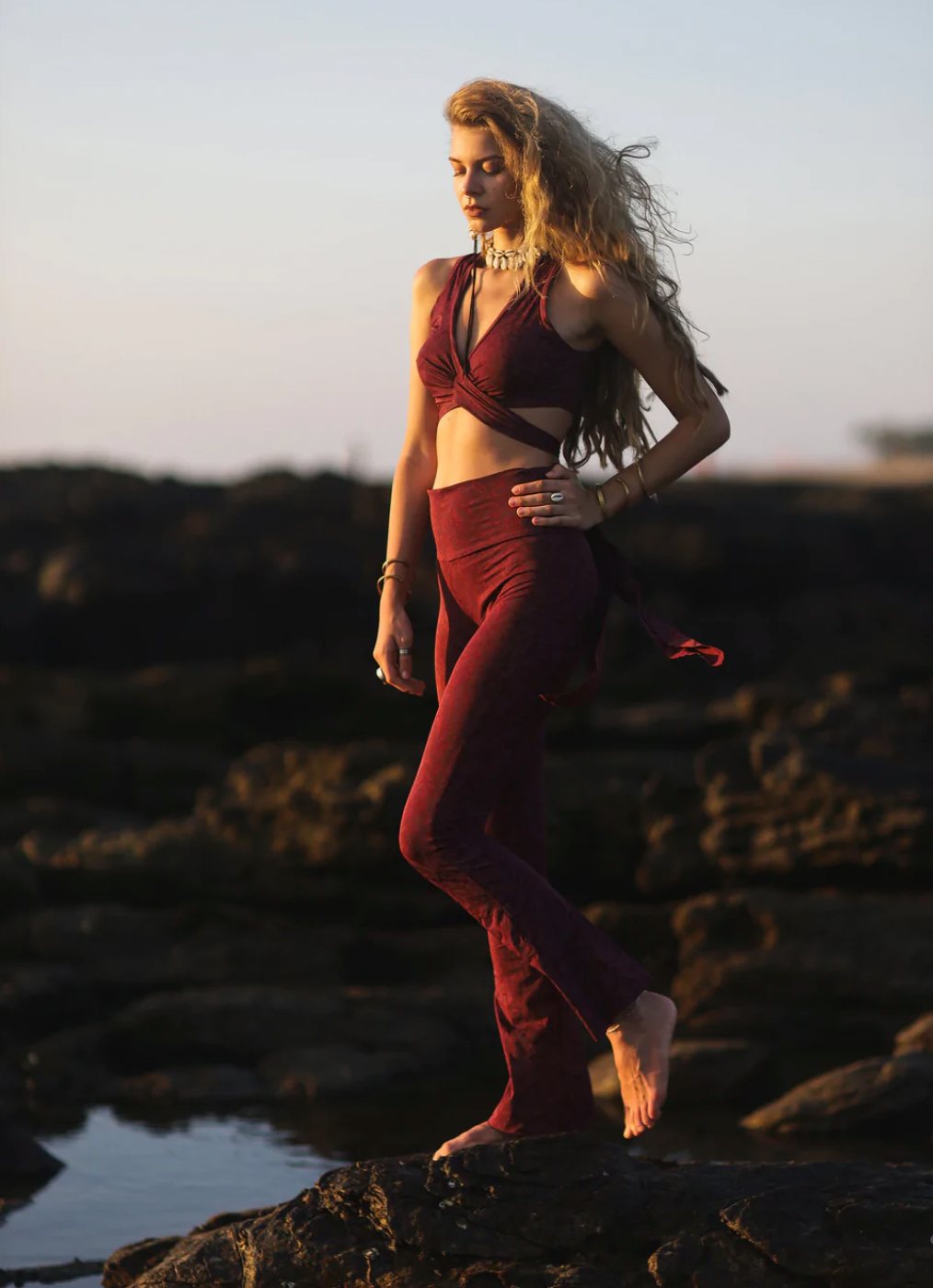 Tie Crop Top In Printed Bordeaux, Sexy Yoga Cloths