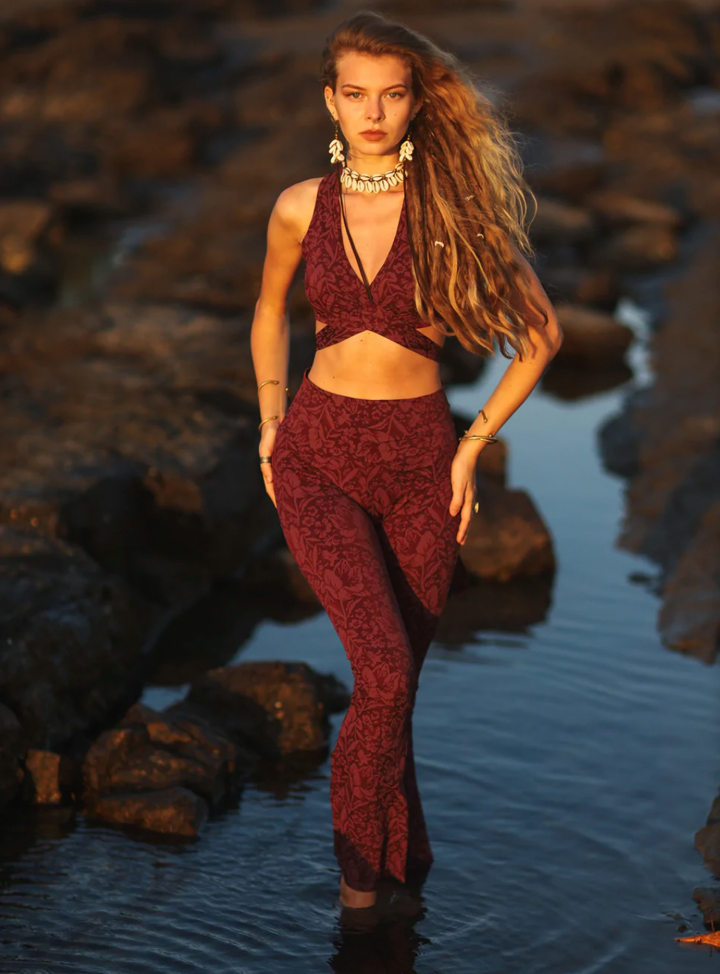 Tie Crop Top In Printed Bordeaux, Sexy Yoga Cloths