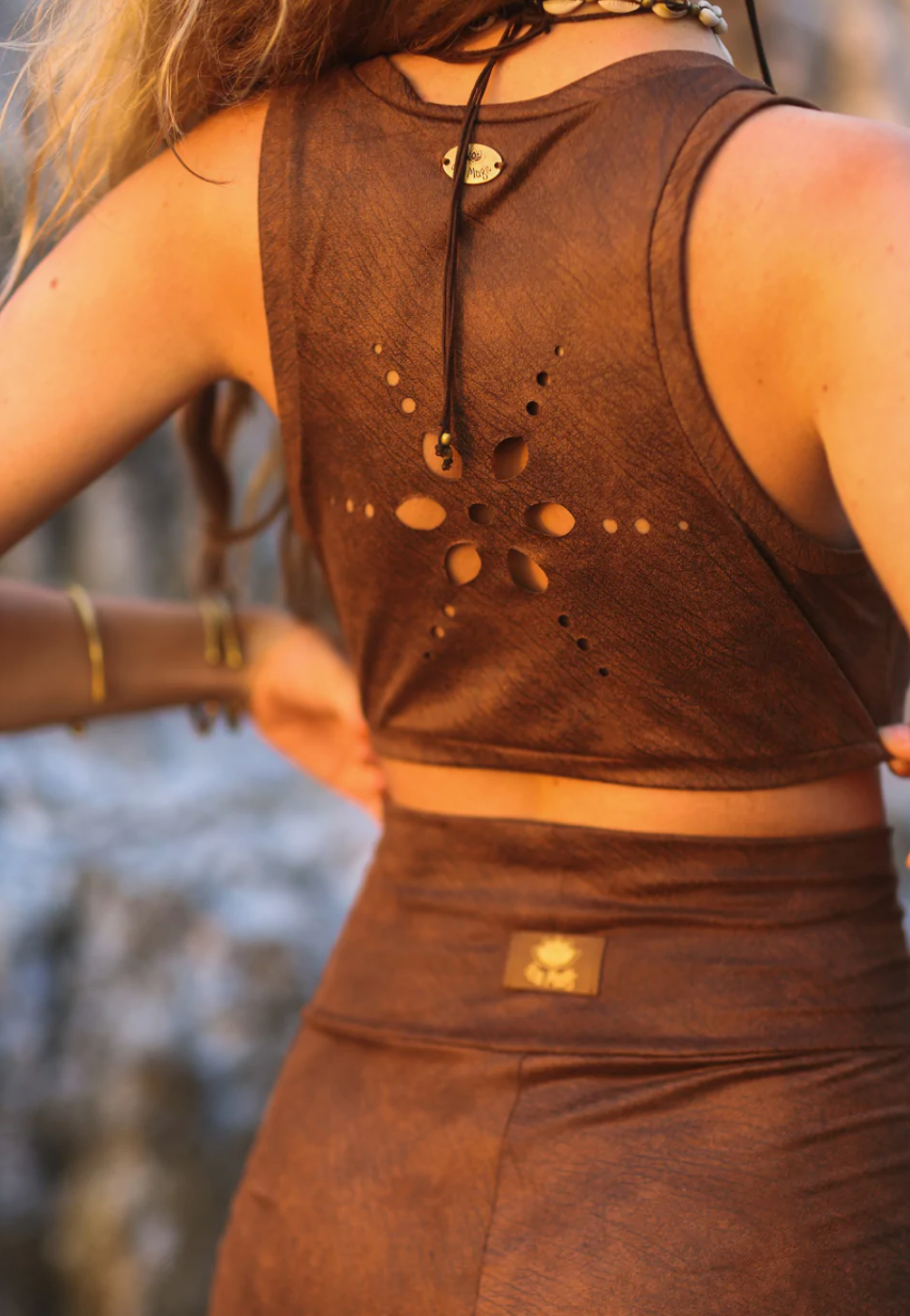 Tie Crop Top In Suede Printed Brown, Sexy Yoga Cloths