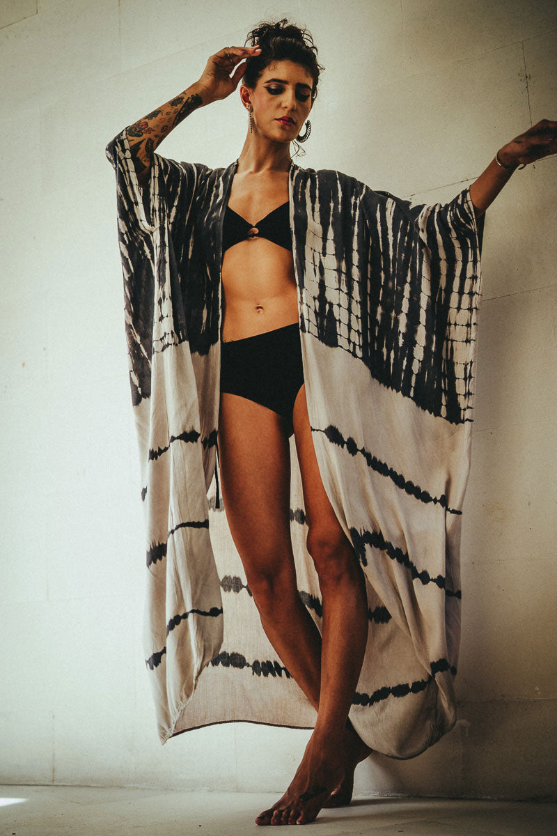 IBIZA TYE-DYE KIMONO - SHADES OF GRAY