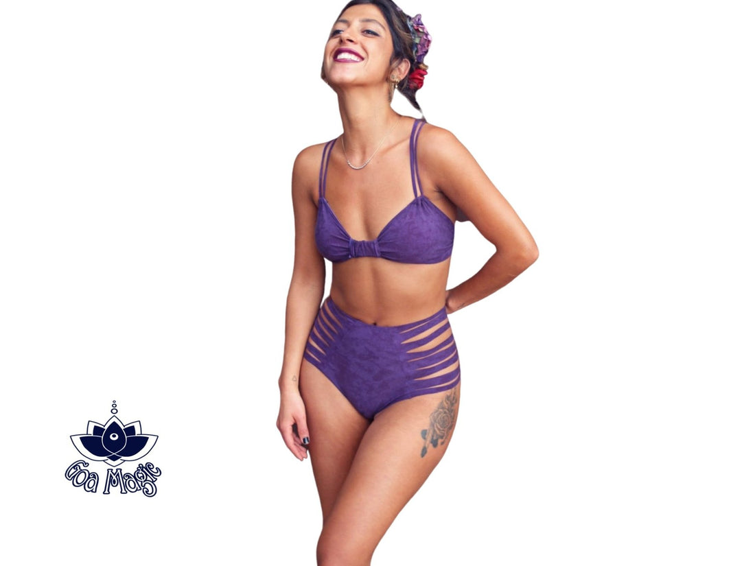 Purple High Waisted Bikini Set For Women