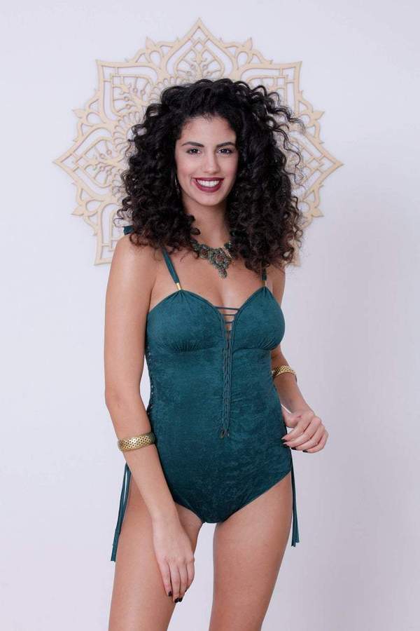 Suede Look Green One Piece Swimsuit For Women "DELI"